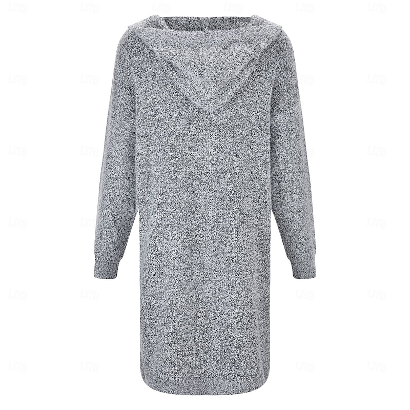 Women's Cardigan Fashion Streetwear Daily Solid Color Open Front Knitted Textured Long Sleeve Long Tops Knit Work Weekend Gray Fall Winter3