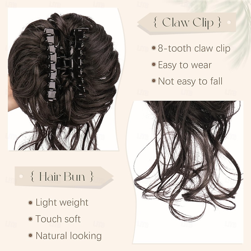 Claw Clip Messy Bun Hair Piece Curly Wavy Hair Bun Clip in Claw Chignon Ponytail Extensions Synthetic Tousled Updo with Tendrils Hairpieces Accessories Scrunchies for Women2