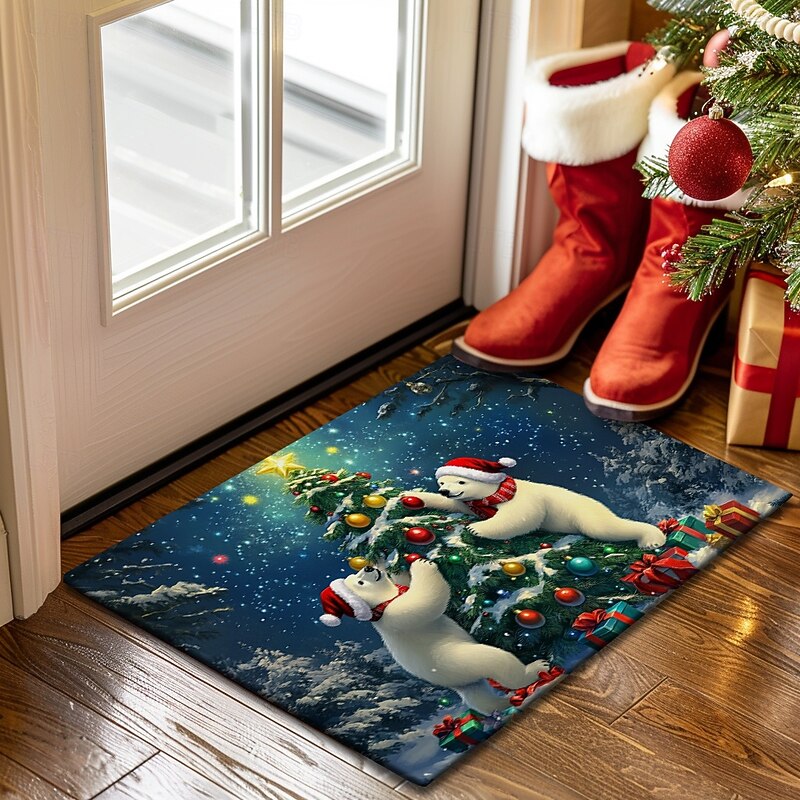 Christmas Decoration Doormat Xmas Polar Bears Kitchen Mat Floor Mat Non-Slip Area Rug Oil Proof Rug Indoor Outdoor Mat Bedroom Decor Bathroom Mat Entrance Rug3
