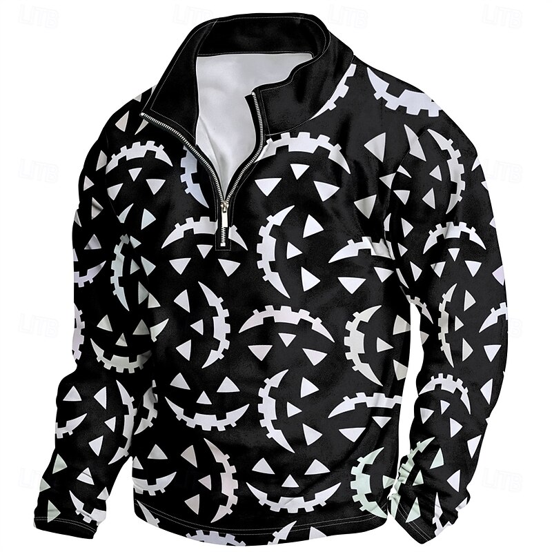 Men's Graphic Dark Hoodies Daily Casual Long Sleeve Stand Collar Vacation Going out Streetwear Black Print Spring &  Fall Designer3