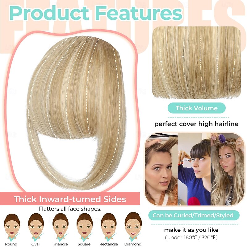 Clip in Bangs, Synthetic French Bangs Hair Clip Fake Bangs Fringe with Temples Hairpieces for Women Natural Bangs Clip in Hair Extensions for Daily Wear3