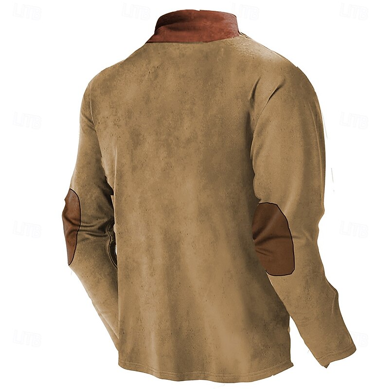 Men's Cow Hunting Sweatshirts Zip Sweatshirt Quarter Zip Sweatshirt Long Sleeve Sweatshirt Half Zip Vintage Retro 3D Printing Going out Climbing Hunting Half Zip Winter Spring &  Fall2