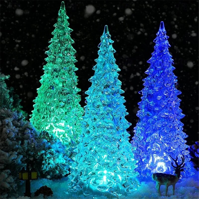 Colorful Acrylic Christmas Tree Christmas Gift Iceberg Ice Cone Light Led Light Desktop Night Light Decoration Holiday Party Wedding Decoration Light  Button Battery Powered 1PC2