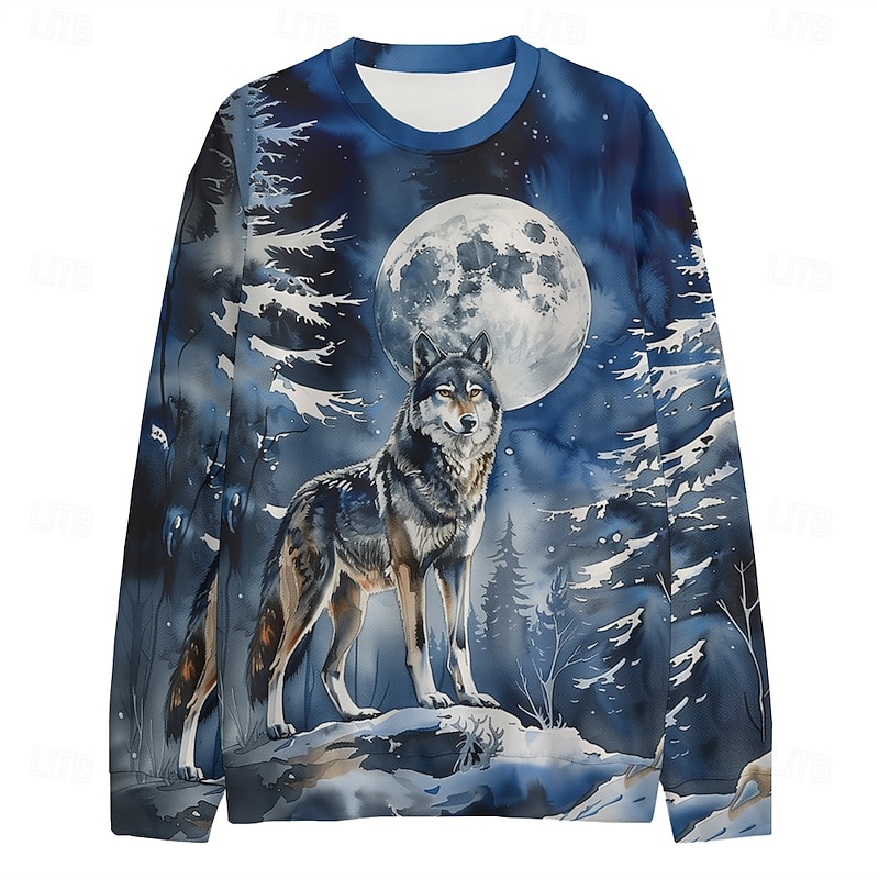Men's Graphic Wolf Dark Sweatshirts Golf Pullover Sweatshirt Long Sleeve Sweatshirt Hooded Vacation Cool Daily Print Vacation Sports Outdoor Going out Printing Winter Spring &  Fall3