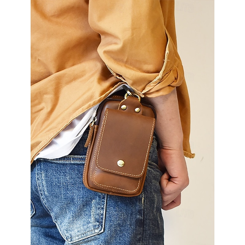 Men's Leather Belt Clip Pouch with Multiple Pockets – Compact Waist Bag for Travel, Hiking, and Everyday Use