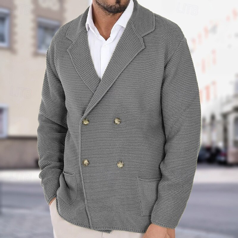 Men's Cardigan Sweater Cardigan Cropped  Sweater Knit Sweater Ribbed Knit Regular Pocket Button-Down Plain Notch Collar Fashion Classic Daily Wear Date Clothing Apparel Fall & Winter Army Green Black3