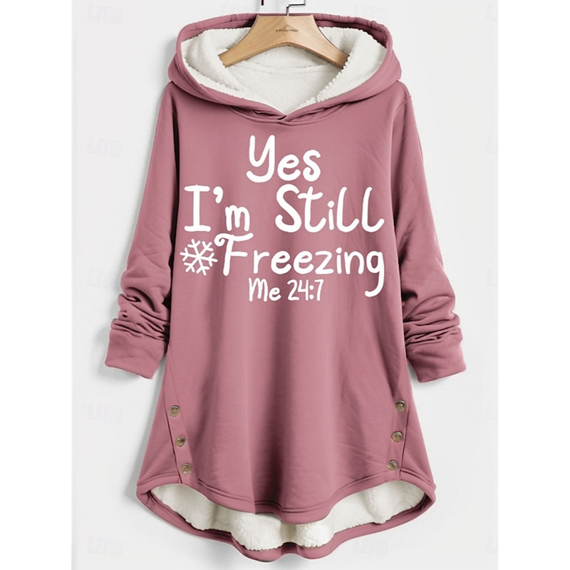 Women's Hoodie Sweatshirt Pullover Fleece Lined Warm Pajamas Letter Street Dailywear Button Print Casual Long Sleeve Micro-elastic Fall Winter Comfrt Breathable Soft Fabric4