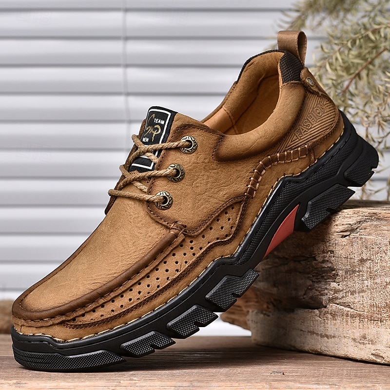 Men's Rugged Tan Outdoor Shoes with Breathable Design and Durable Sole - Perfect for Hiking and Casual Wear