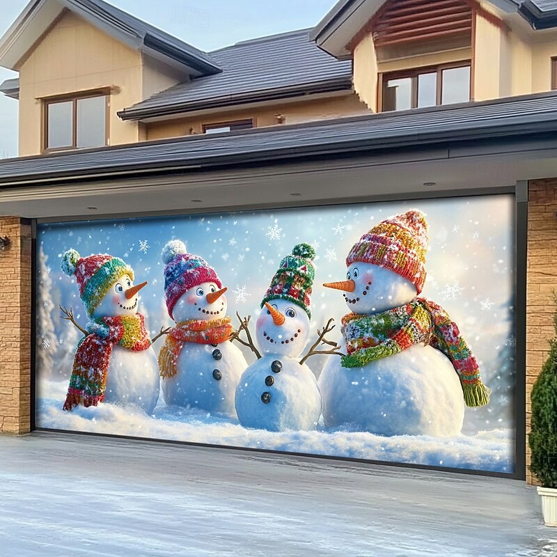 Christmas Outdoor Garage Door Cover Xmas Banner Snowmans Large Christmas Backdrop Decoration for Holiday Outdoor Garage Door Home Wall Decorations3