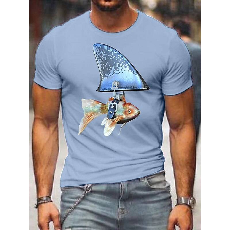 Men's Animal Fish Gold Fish Shark Shirt T Shirt Cotton Short Sleeve Graphic Shirt Black White Dark Gray Comfortable Tee Street Sports Outdoor Fashion Designer Clothing3