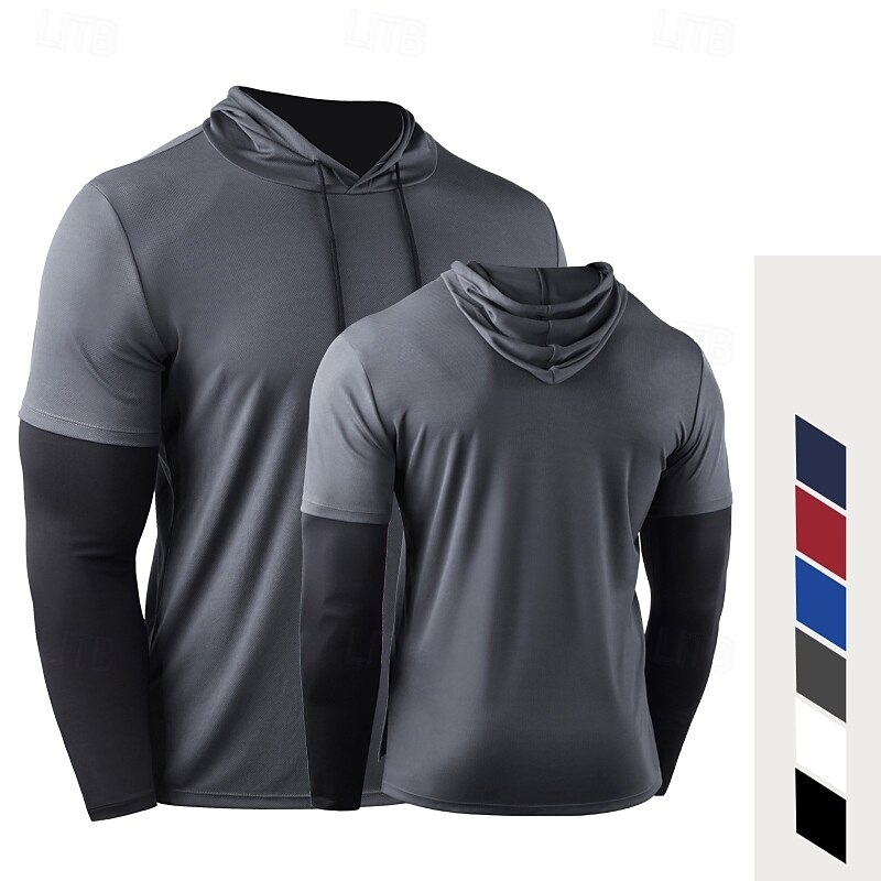 Men's Compression Shirt Athletic Shirt Gym Shirt Fitness Shirt 2 in 1 Long Sleeve Hoodie Casual Athleisure Fall Color Block Quick Dry Soft Breathable Gym Workout Walking Jogging Sportswear Activewear