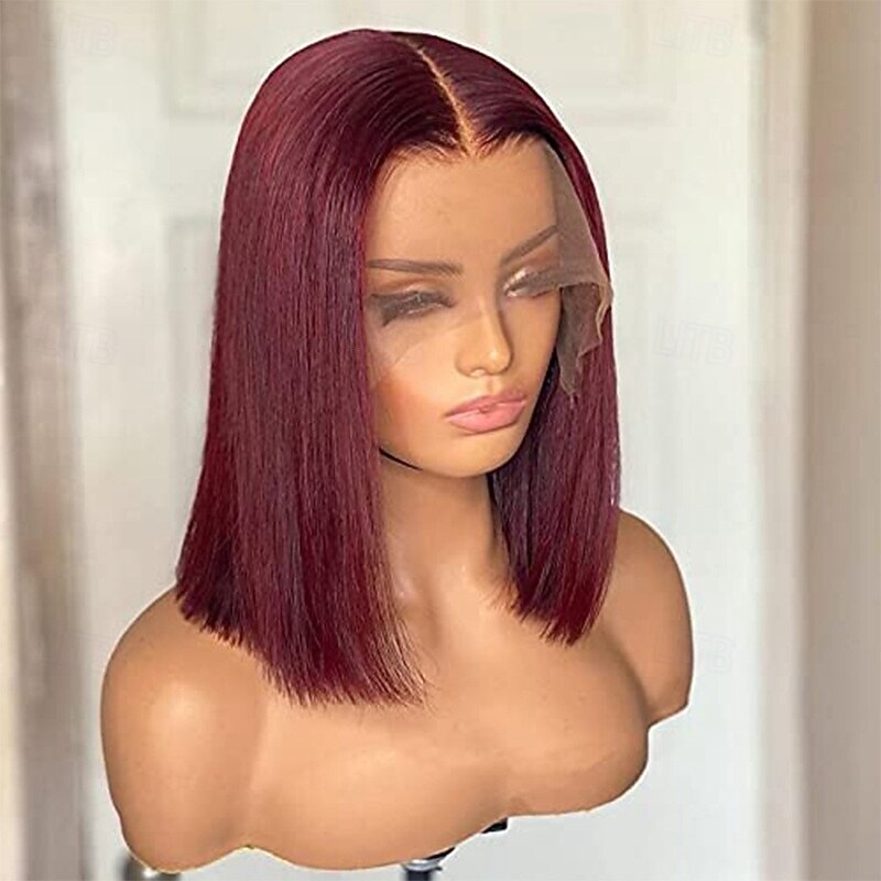 99J Short Bob Wig 13X4 Transparent Lace Front  Straight Hair Human Hair Wigs 150% Density For Black Women