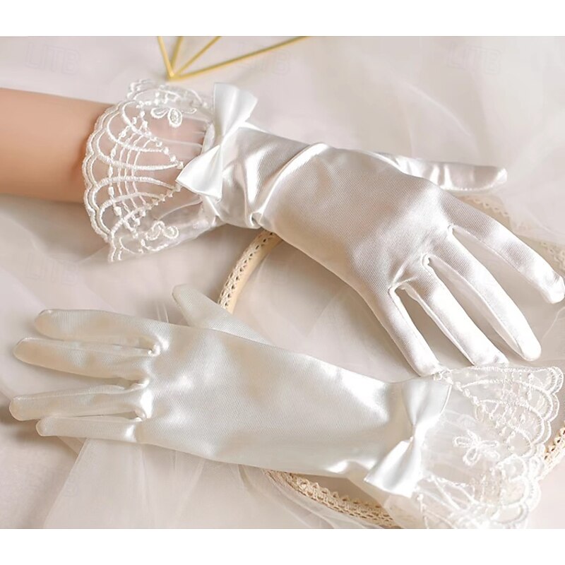 Satin Wrist Length Glove Lace With Bowknot Wedding / Party Glove