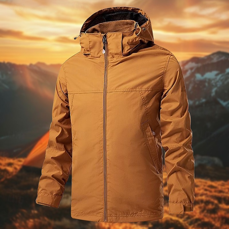 Men's Ski Jacket Outdoor Waterproof Windproof Hoodie Snow Coat Ski Coat Traveling Black Orange Khaki Dark Blue