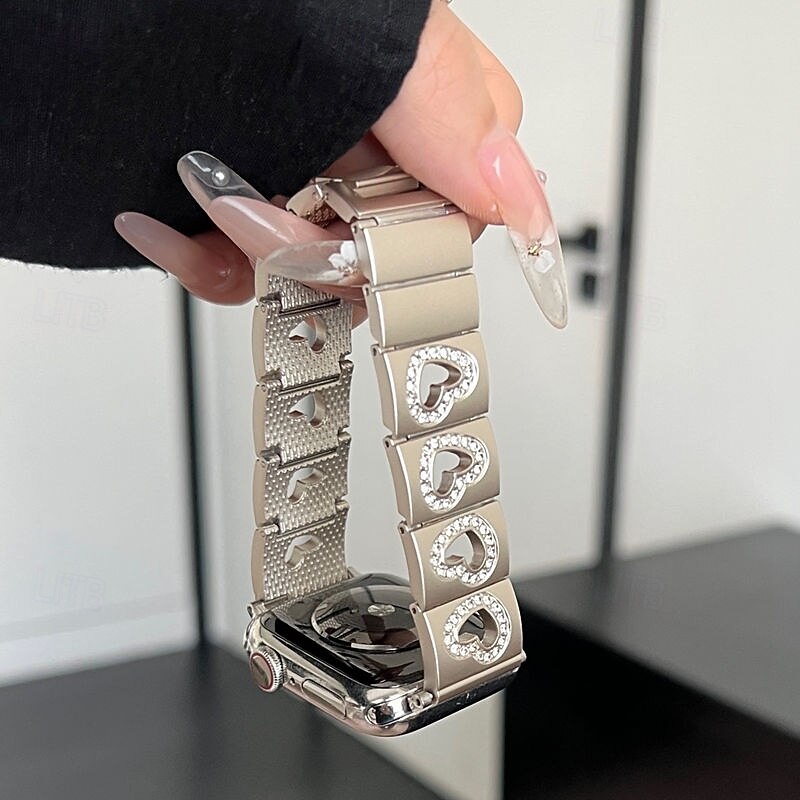 Solo Loop Compatible with Apple Watch band 38mm 40mm 41mm 42mm 44mm 45mm 49mm Women Glitter Bling Diamond Alloy Strap Replacement Wristband for iwatch Ultra 2 Series 9 8 7 SE 6 5 4 3 2 13