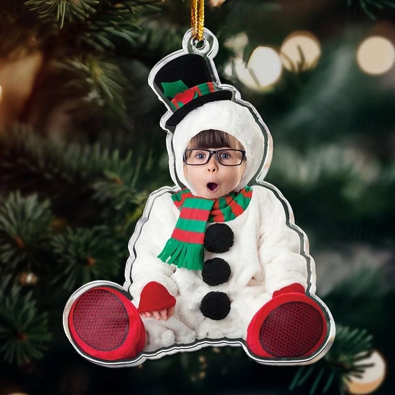 Personalized Photo Christmas Ornaments Acrylic 2D Custom Snowman Baby Face Christmas Tree Ornaments Xmas Decoration Hanging Pendant Gifts 7