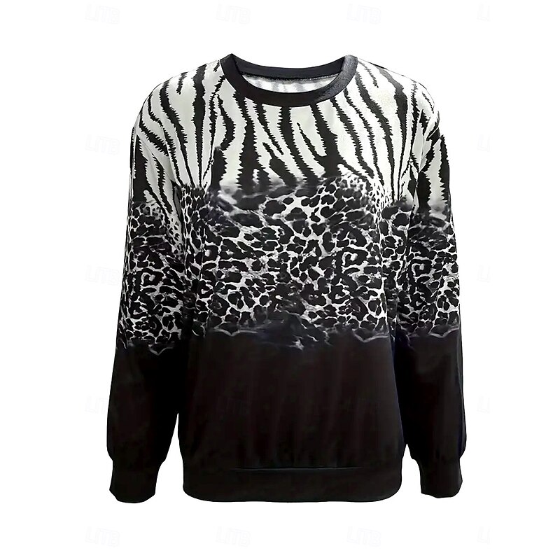 Women's Sweatshirt Leopard Street Dailywear Print Casual Crew Neck Long Sleeve Micro-elastic Fall Winter Comfrt Breathable Soft Fabric2