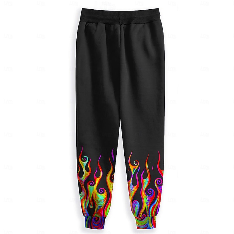 Men's Flame Sweatpants Joggers Pants Trousers Mid Waist Drawstring Elastic Waist Fashion Street Dailywear Pocket Spring Fall Winter 3D Print Black2