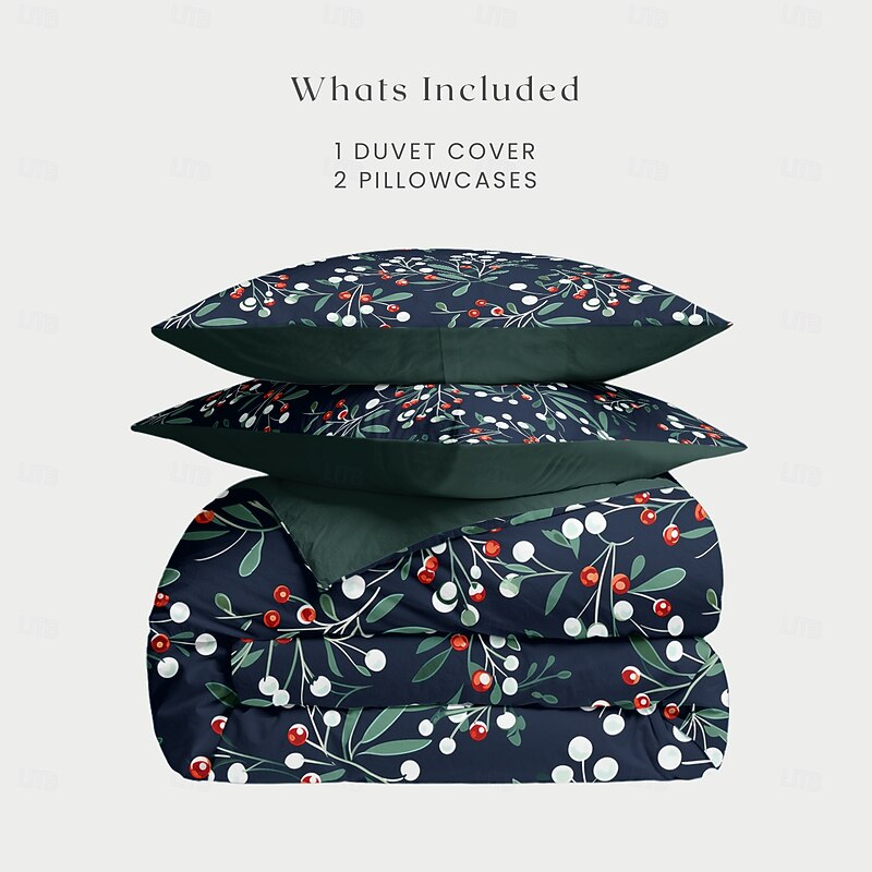 Christmas Duvet Cover Set Queen King Size  Mistletoe Design 100% Cotton Festive Holiday Bedding Soft and Cozy Includes Duvet Cover and Pillowcases for Seasonal Bedroom Xmas Decor2