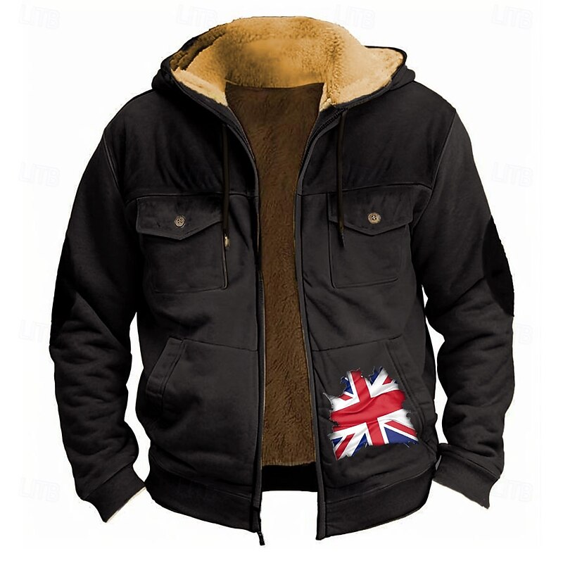 Men's UK Fleece Hoodie Hoodies Fashion Cool Long Sleeve Hooded Holiday Streetwear Black Red Zipper Pocket Fall Winter Designer3