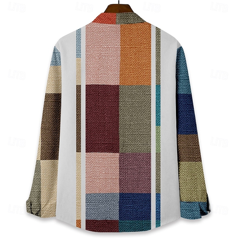 Men's Geometric Pattern Geometic Beach Shirt Button Up Shirt Long Sleeve Hawaiian Casual Vacation Daily Fall Winter Spring & Summer Collared Shirts 3D Print Violet Blue Green2