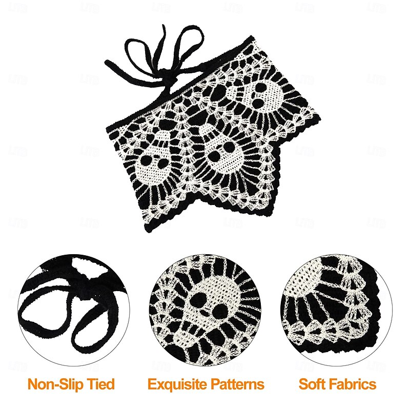 Crochet Bandanas for Women Spider Web Skull Crochet Head Scarf Black Crochet Headband Halloween Knitted Headscarf3