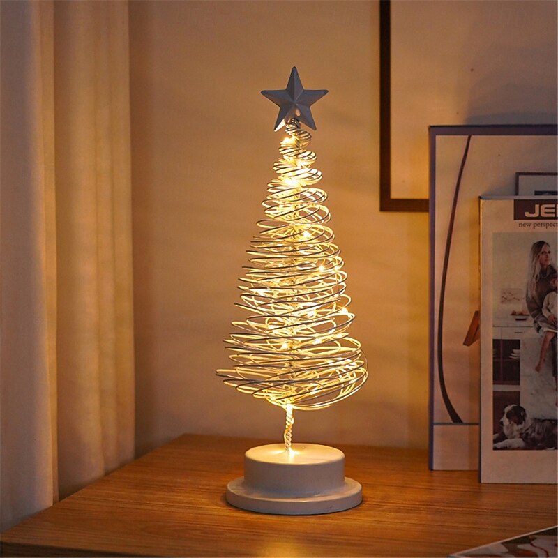 Iron Christmas Tree Lamp, Star Festival Atmosphere Lamp, Creative Ornament Design Room Decoration Nightlight for Party AA Battery Powered 1PC4