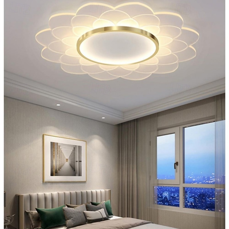 LED Ceiling Light Stepless Dimming 40/50/60cm 1-Light Luxury Flower Type Flush Mount Modern Design Metal Acrylic Hallways Staircases Dining 110-240V ONLY DIMMABLE WITH REMOTE CONTROL