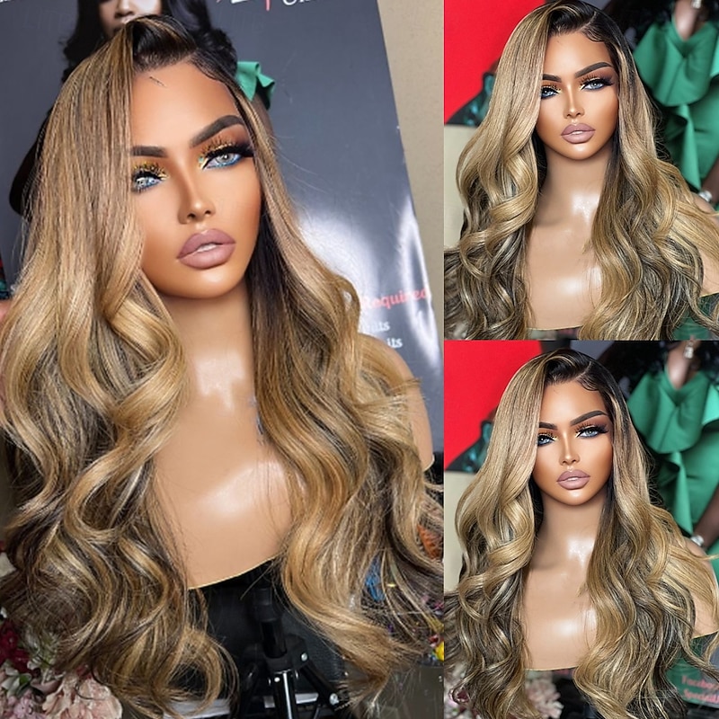 Remy Human Hair 13x4 Lace Front Wig Free Part Brazilian Hair Wavy Multi-color Wig 130% 150% Density Highlighted / Balayage Hair Glueless Pre-Plucked For Women Long Human Hair Lace Wig3