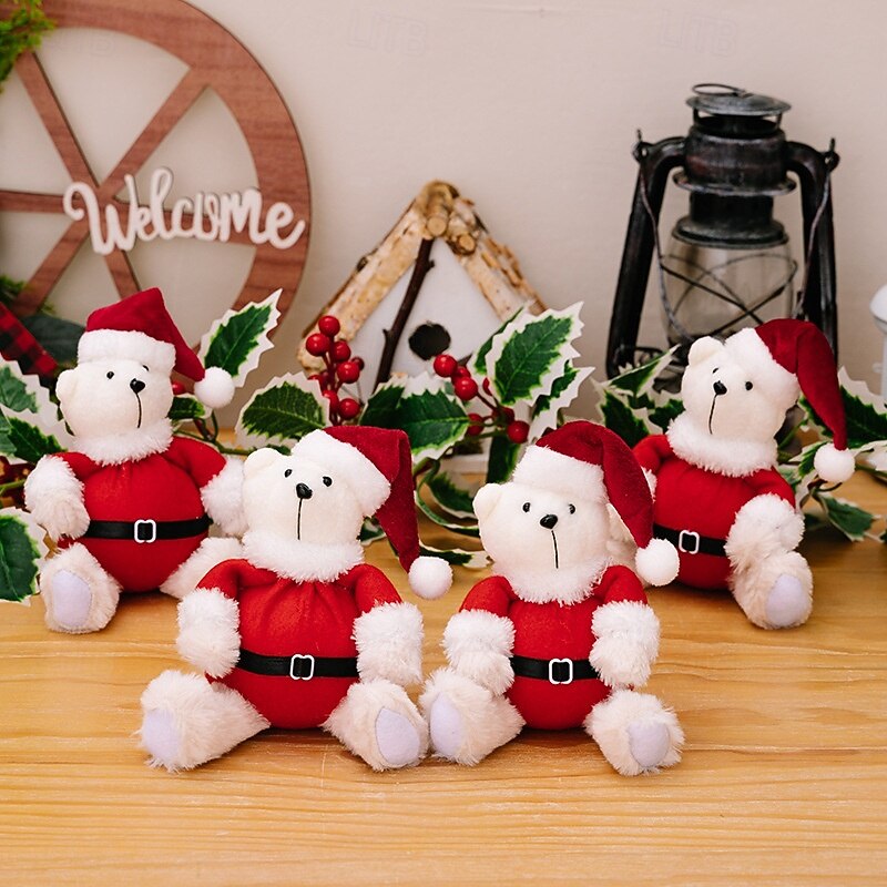 Christmas Bear Figurines, Christmas Decoration Xmas Party Plush Cute Bear Ornaments, Children's Gifts and Holiday Toys4