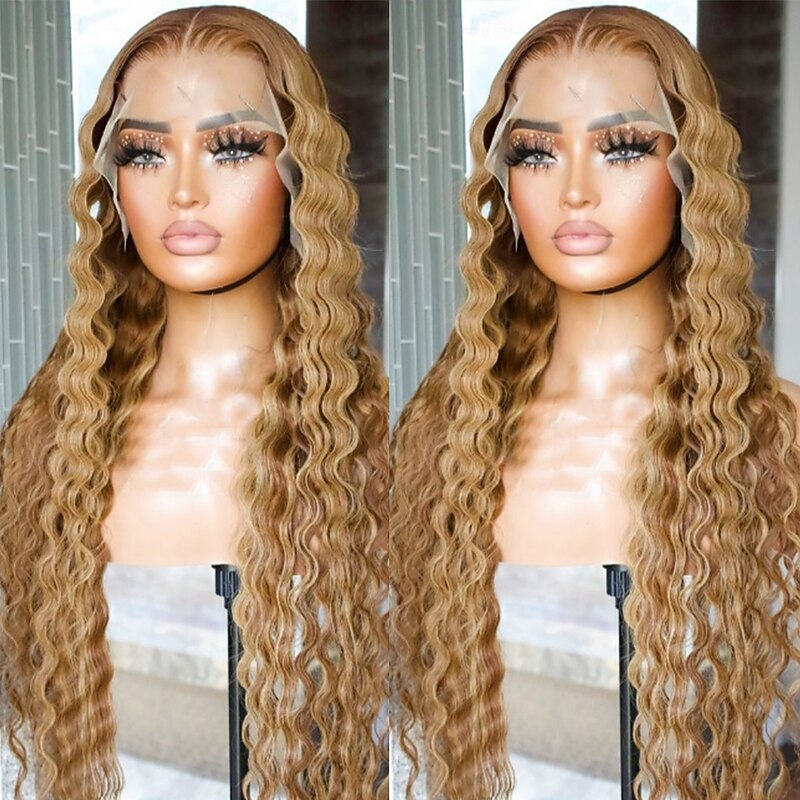 Remy Human Hair 13x4 Lace Front Wig Middle Part Brazilian Hair Deep Wave Multi-color Wig 130% 150% Density Glueless Pre-Plucked For Women Long Human Hair Lace Wig4