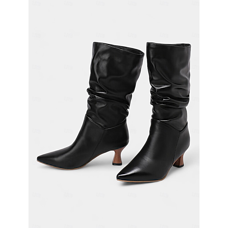 Women's Red Slouchy Mid-Calf Boots with Pointed Toe and Kitten Heels – Fashionable Winter Footwear for Parties and Casual Wear2