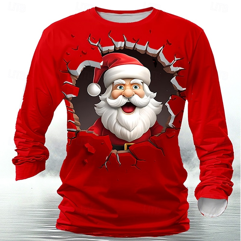 Christmas Men's Santa Claus T Shirt Long Sleeve T shirt 3D Print Crew Neck Shirt Casual Street Holiday White Yellow Red Summer Spring Fall Clothing Apparel S M L XL XXL XXXL4