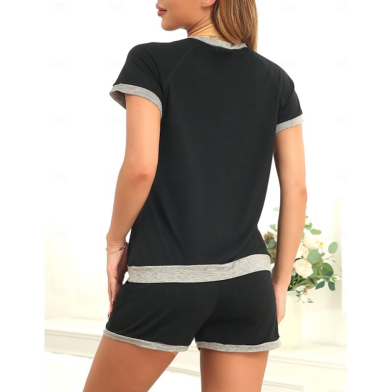 Comfry Women Shorts Sets Long Sleeve Black Summer Spring2