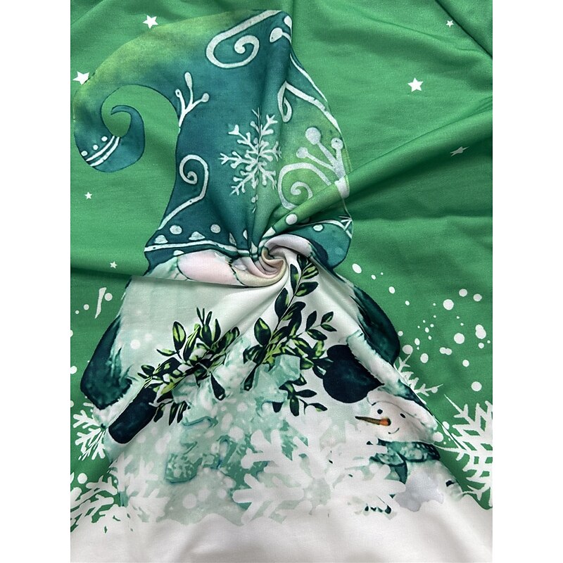 Women's Sweatshirt Gnome Print Snowflake Crew Neck Long Sleeve Casual Holiday Top Green White Winter Apparel3