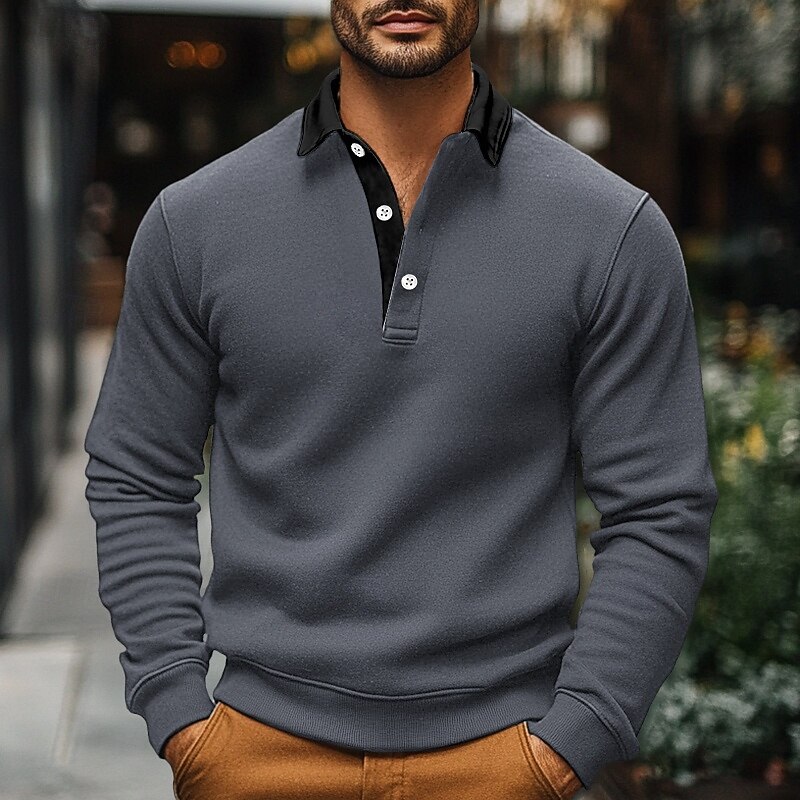Men's Sweatshirt Polo Sweatshirt Black Navy Blue Blue Brown Khaki Polo Collar Plain Pocket Sports & Outdoor Daily Holiday Streetwear Cool Casual Spring &  Fall Clothing Apparel Hoodies Sweatshirts2