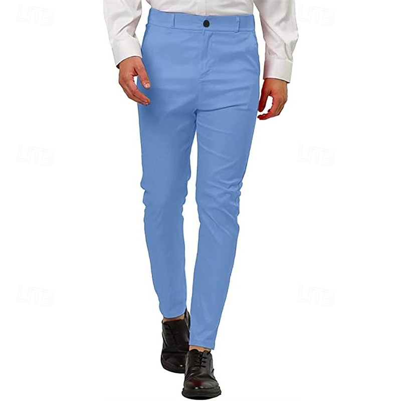 Men's Dress Pants Skinny Trousers Chinos Buttons Pocket Plain Comfort Formal Party Work Fashion Classic Style Pink Blue Micro-elastic3