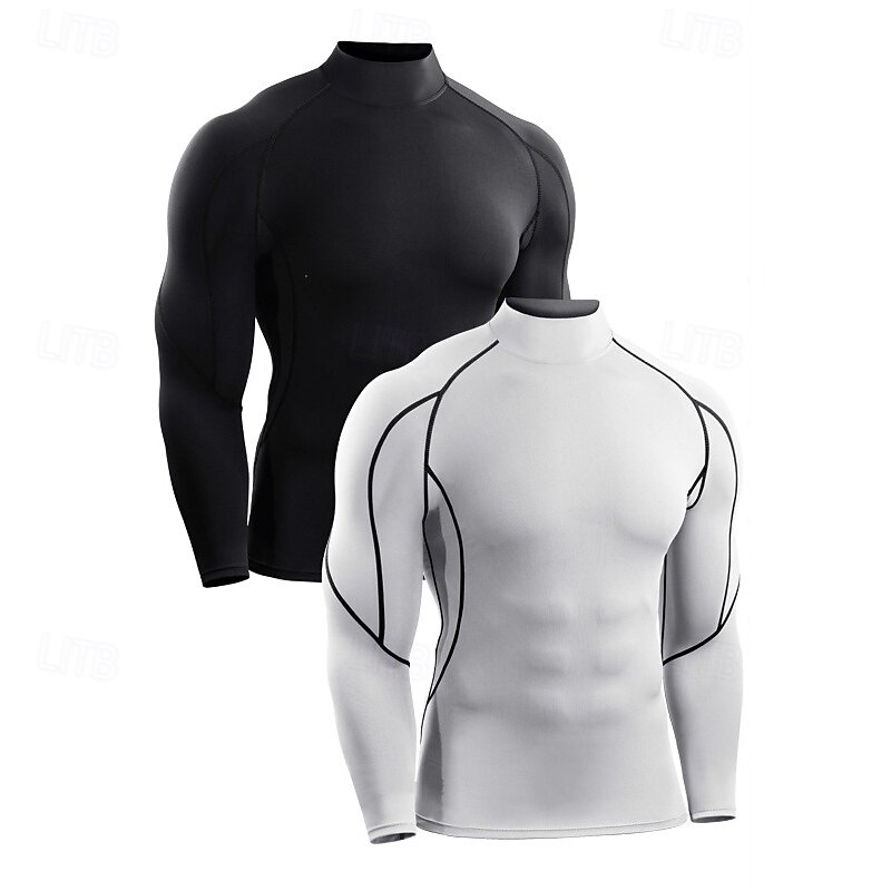Men's Compression Shirt Athletic Shirt Gym Shirt Fitness Shirt Patchwork Long Sleeve Tee Tshirt Casual Athleisure Fall Quick Dry Soft Breathable Gym Workout Walking Jogging Sportswear Activewear2