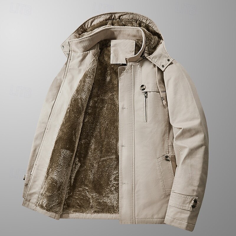 Men's Outdoor Jacket Fleece Jacket Cargo Jacket Hoodied Jacket Formal Home Pocket Winter Spring &  Fall Solid Color Vintage Fashion Shirt Collar Regular Black Brown Khaki Jacket4