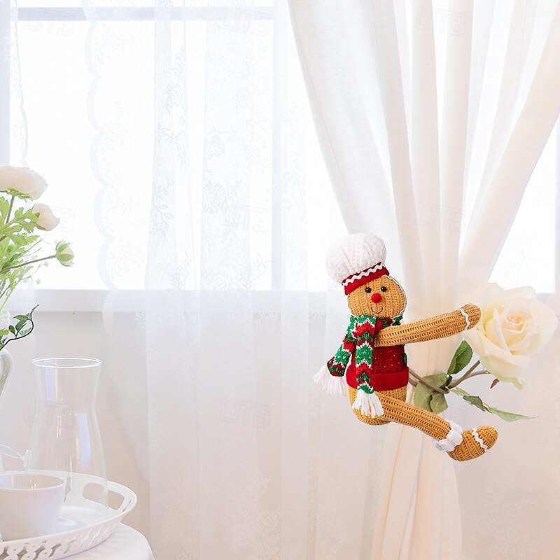 Christmas Curtain Tiebacks, Gingerbread Man Christmas Decoration Xmas Party Creative Curtain Holders, Chef Hat Home and Window Decor2