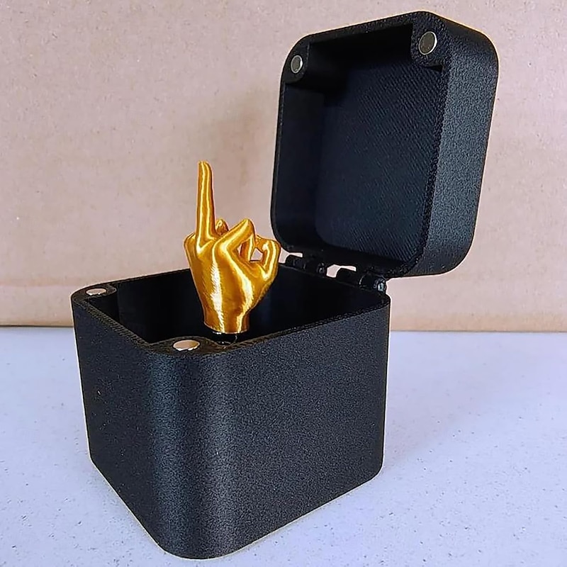 Middle Finger in Box for Adults Prank Gifts, 3D Printed Middle Finger in a Surprise Prank Pop up Gift Box, Annoying Gift Box with a Middle Finger Black Ring Box2