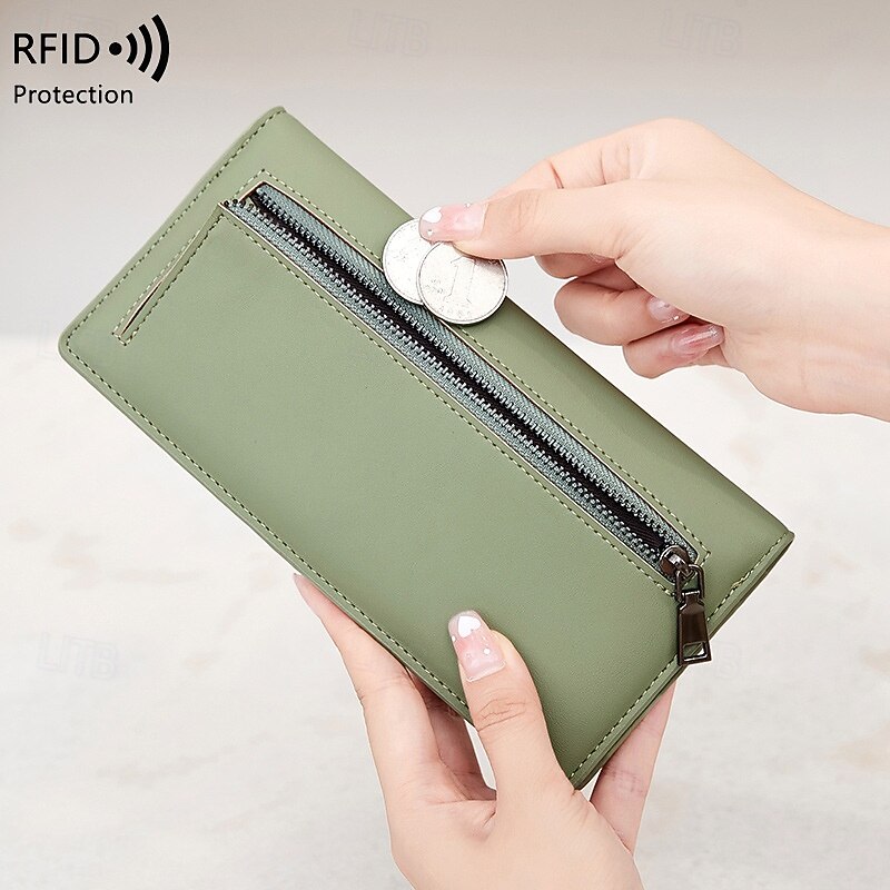 Rfid Blocking Portable Pu Leather Bifold Ultra-thin Long Wallet With Multiple Card Slots Checkbook & Credit Card Holders2