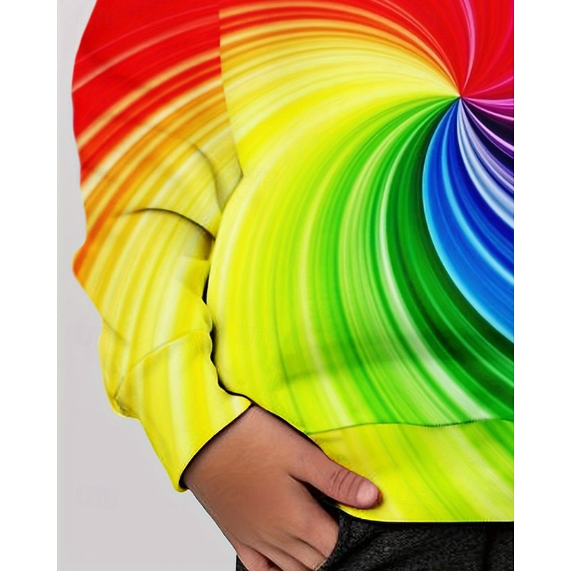 Girls' 3D Graphic Rainbow Hoodie Long Sleeve Fall Winter Fashion Adorable Basic Kids 4-12 Years Hooded Outdoor Casual Daily Regular Fit4