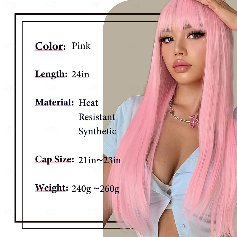 Wig with Bangs for Women Long Straight Wig for Grils Heat Resistant Synthetic Colored Wig for Cosplay for Party Halloween Daily Use2