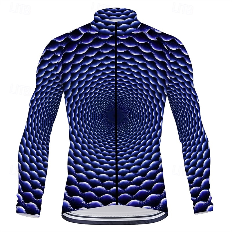 Men's Cycling Jersey 3D Long Sleeve Bike Tee Tshirt Top with 3 Rear Pockets Mountain Bike MTB Road Bike Cycling Quick Dry Front Zipper Wicking Sports Navy Blue Green Clothing Apparel