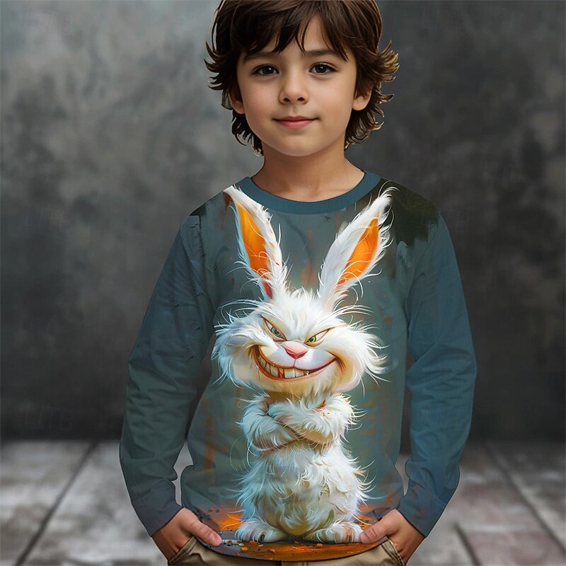 Boys' 3D Graphic Animal Rabbit T shirt Tee Long Sleeve Spring Fall Fashion Basic Kids 4-12 Years Crew Neck Outdoor Casual Daily Regular Fit
