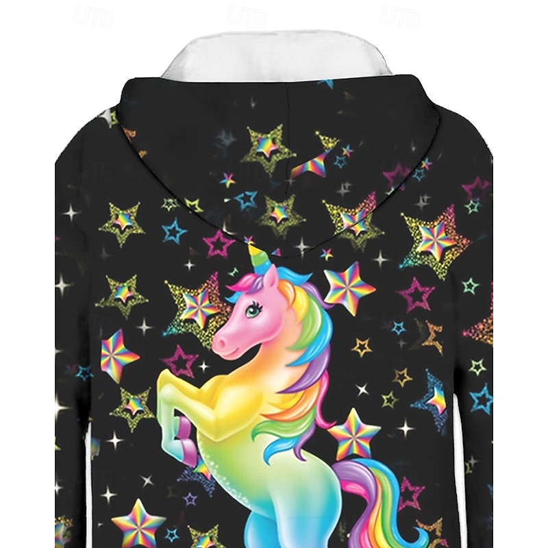 Girls' 3D Graphic Unicorn Hoodie Long Sleeve Fall Winter Fashion Adorable Basic Kids 4-12 Years Hooded Outdoor Casual Daily Regular Fit3