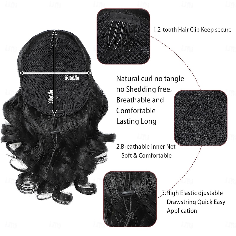 Drawstring Ponytail for Women 10 Inch Wavy Curly Ponytail Extension Natural Looking Synthetic Fake Ponytail Hairpiece Wavy Drawstring Ponytails for Daily Use3
