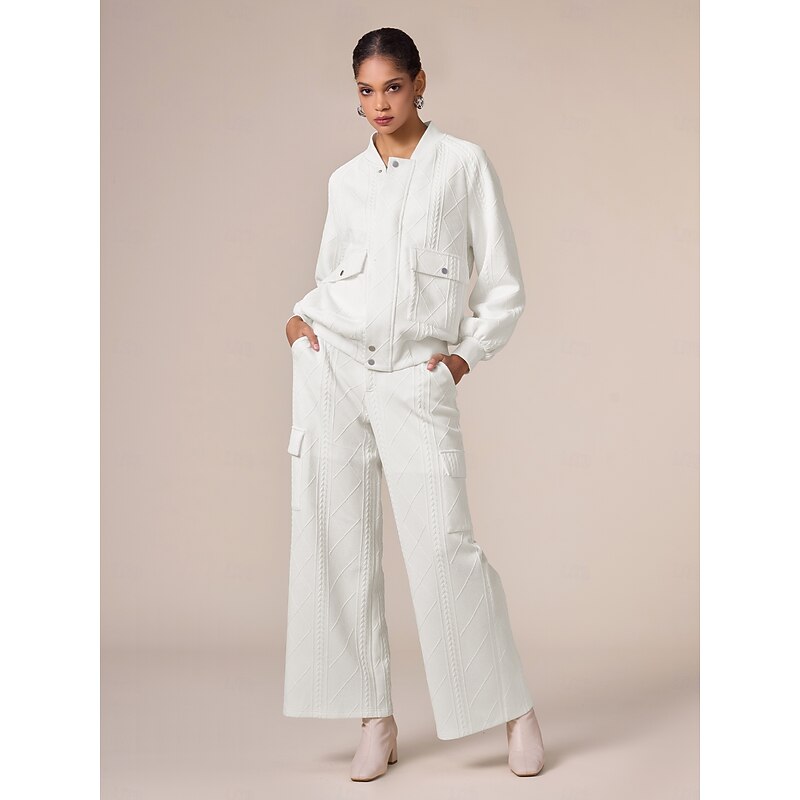 Casual Crew Neck Textured Raglan Sleeve Bomber Jacket4