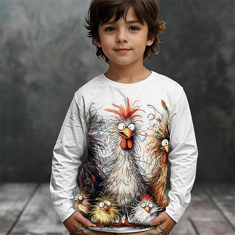 Boys' 3D Graphic Animal Chick T shirt Tee Long Sleeve Spring Fall Fashion Basic Kids 4-12 Years Crew Neck Outdoor Casual Daily Regular Fit